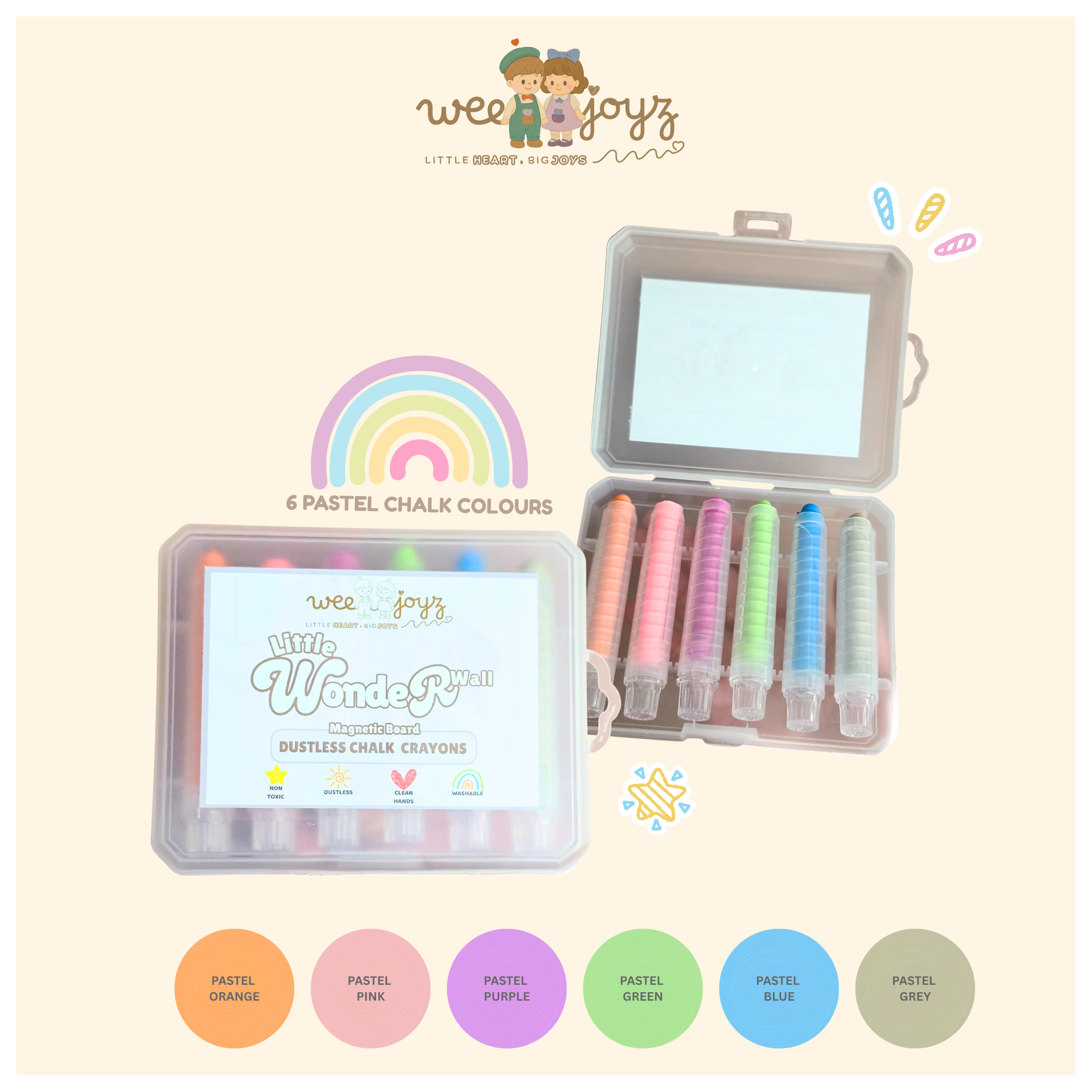 WONDER MAG- NON- TOXIC CRAYON CHALK PEN [6 COLOURS] [WEEJOYZ]