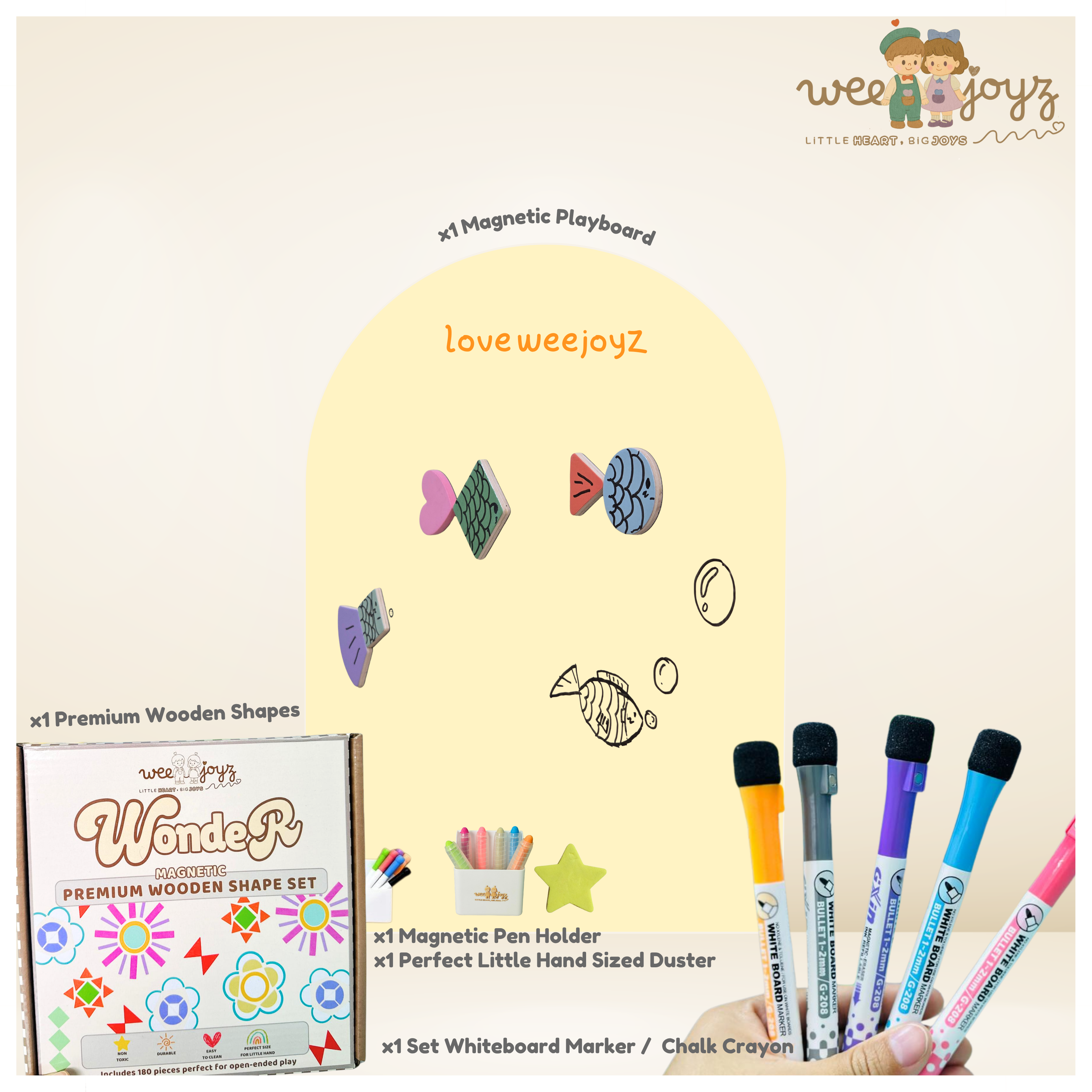 WONDROUS SET[PLAY WALL + DRAWKIT + PREMIUM WOODEN SHAPES][WEEJOYZ]