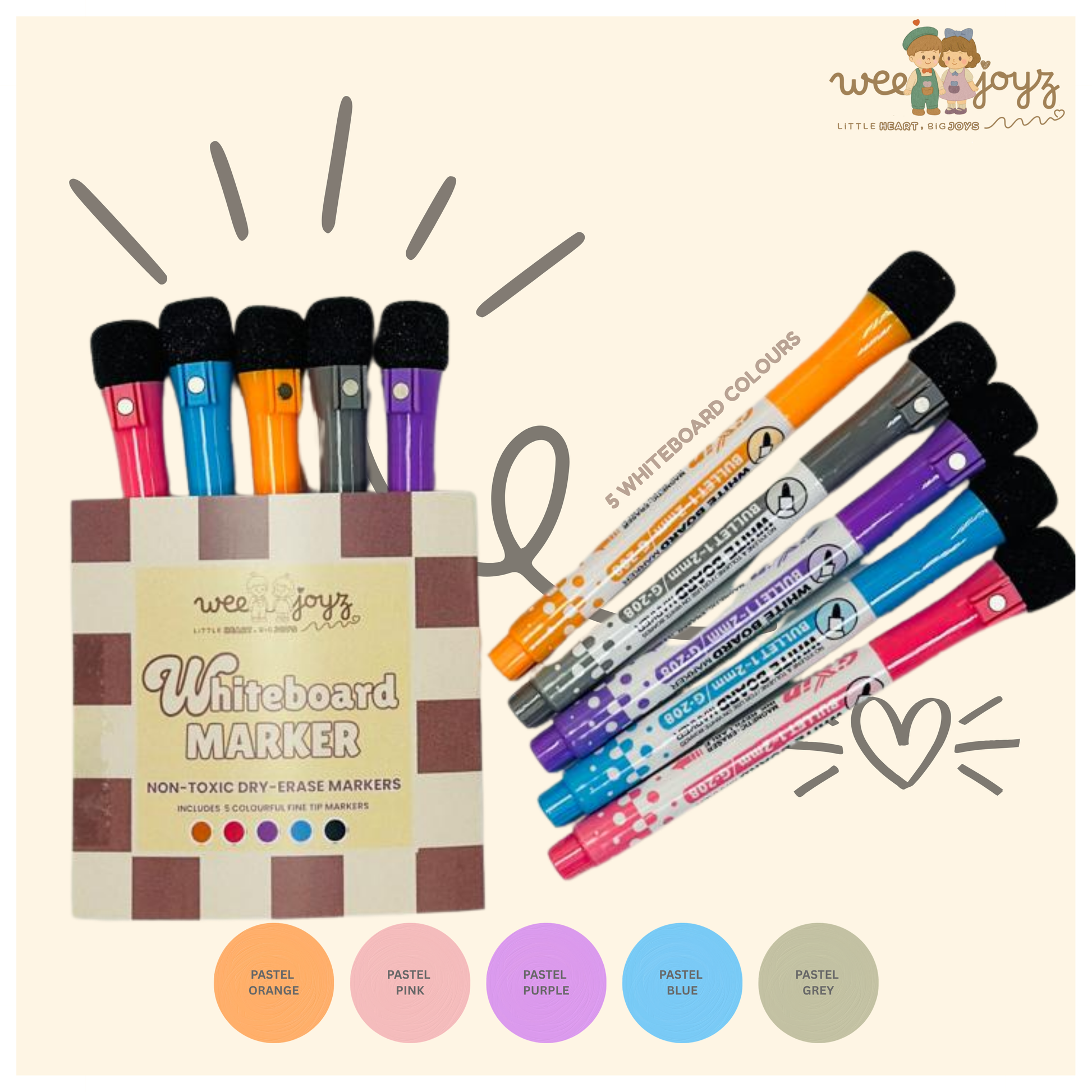 WONDER MAG- WHITEBOARD MARKER][5 COLOURS][WEEJOYZ]