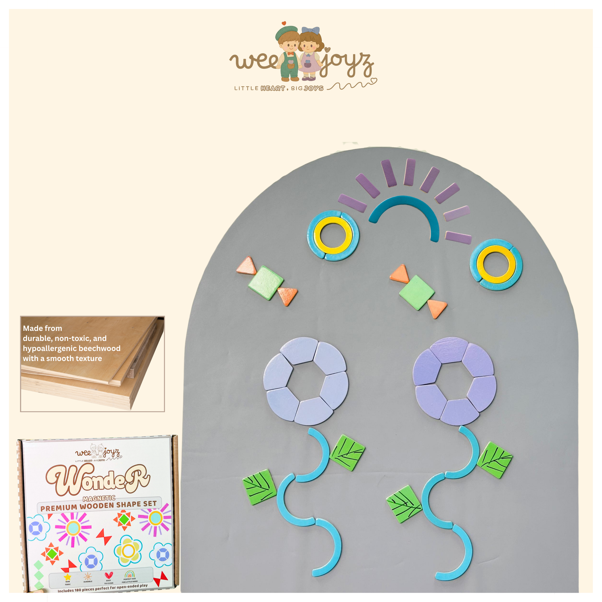 WONDER PREMIUM WOODEN MAG-SHAPE SET [180 PIECES][WEEJOYZ]