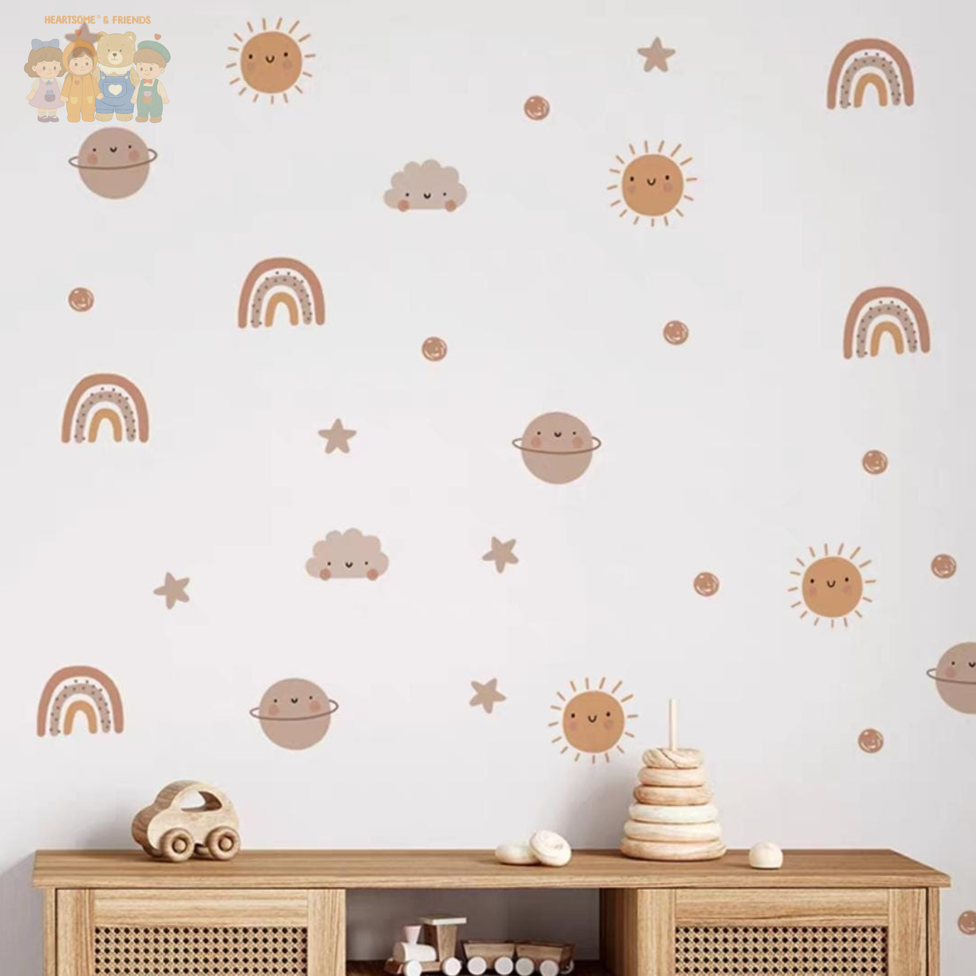 RAINBOW CLOUDS SUN SELF-ADHESIVE WALL STICKER BOHO STYLE FOR CHILDREN'S ROOM/BEDROOM[WEEJOYZ]