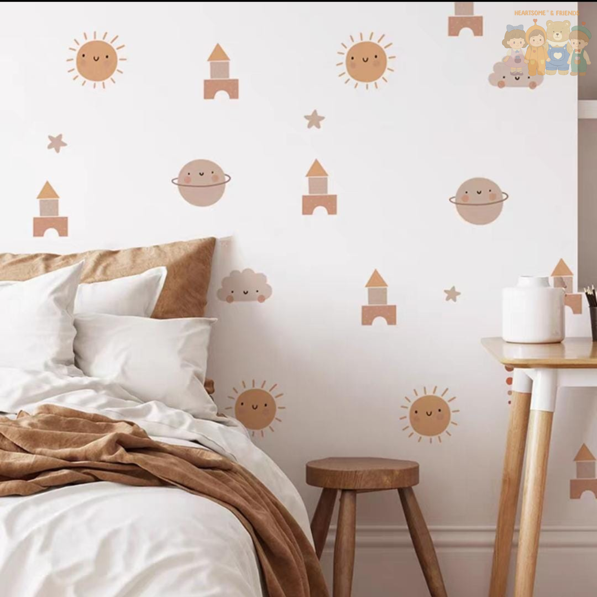 CASTLE CLOUDS SUN SELF-ADHESIVE WALL STICKER BOHO STYLE FOR CHILDREN'S ROOM/BEDROOM[WEEJOYZ]